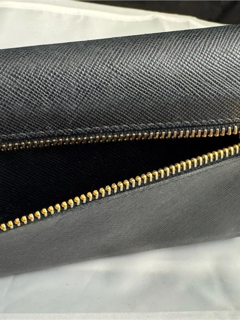 Prada Black Saffiano Leather Wallet with Gold Logo